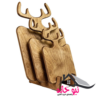 تخته گوشت مدل شاخ گوزنی جنس چوب طبیعی کد BP103 سه عددی