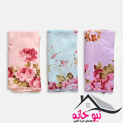دستمال آشپزخانه مدل حوله ای مکروفایبر طرح گلدار بسته 3 عددی