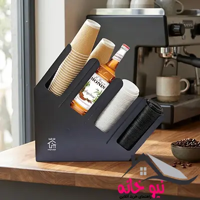 استند لیوان کاغذی و سیروپ شیشه‌ای مدل مثلثی