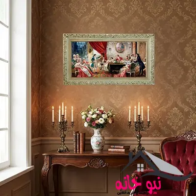 تابلو فرش ماشینی طرح دستبافت مدل مهمانی فرانسوی کد 8764