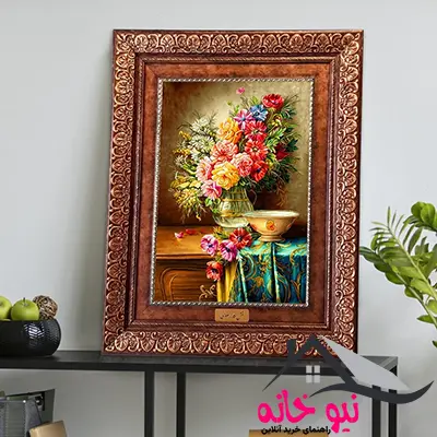 تابلو فرش ماشینی نقش نگار رضوی طرح گل کد 2510KP