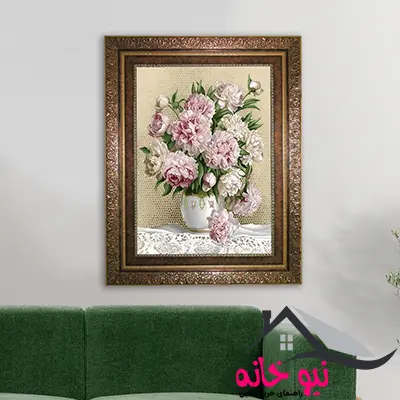 تابلو فرش ماشینی نقش نگار رضوی طرح گل کد 2086KC